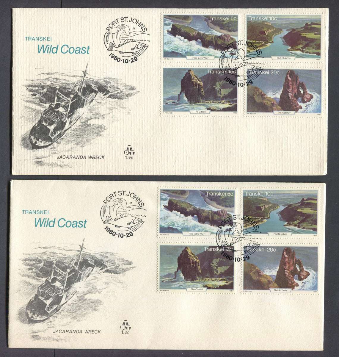 Transkei - 2 x FDC's No 1.2 - 1 x Cover Textured Paper and 1 x Smooth Paper - 1980