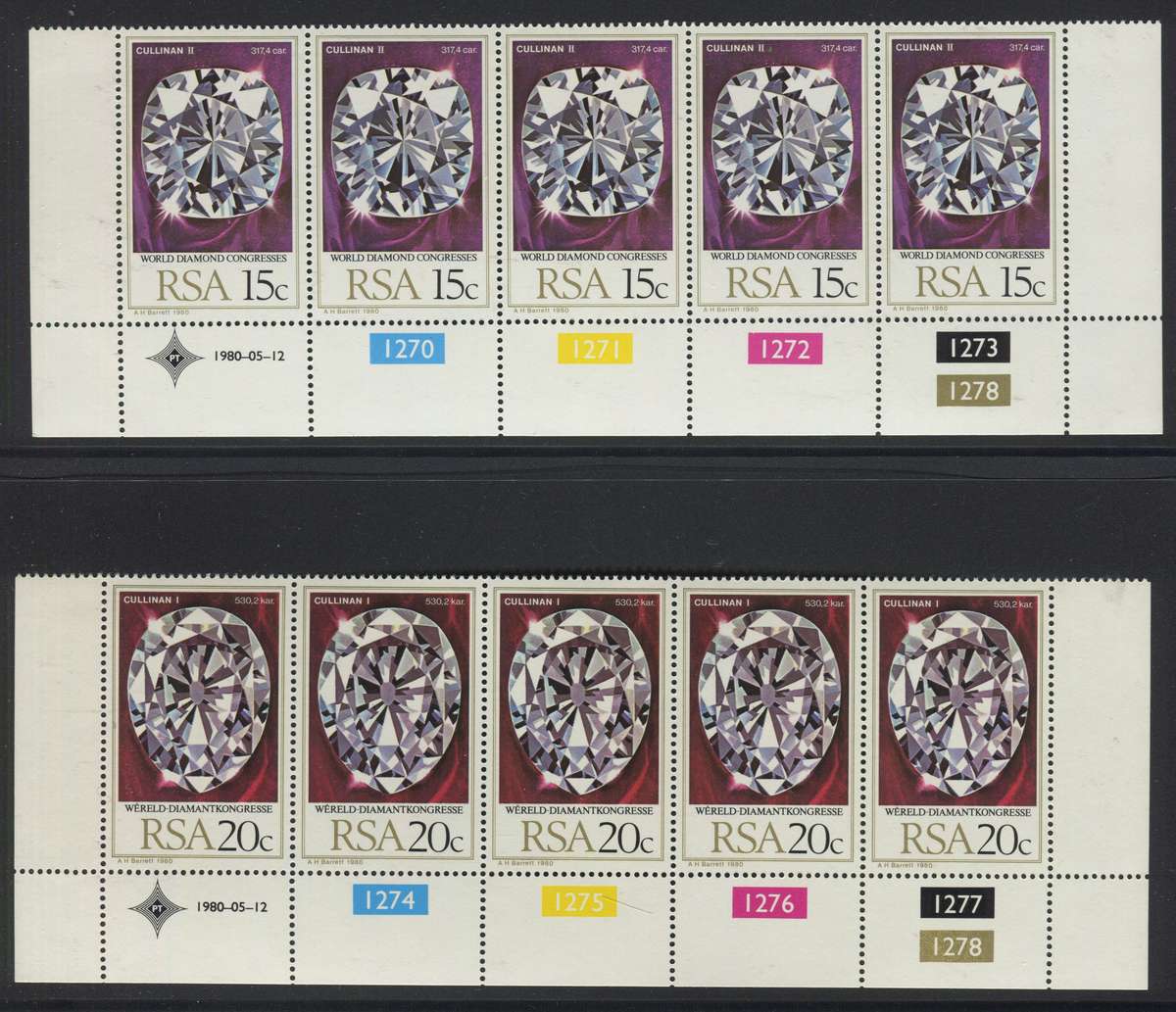 RSA - Set Of 2 Control Strips Of 5 - 1980 - MNH
