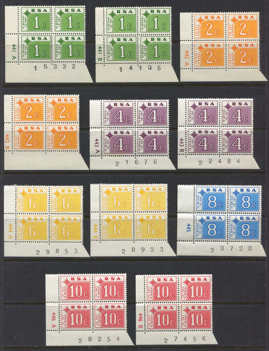 RSA - Postage Due - 11 Control Blocks of 4 - 1972 - MNH