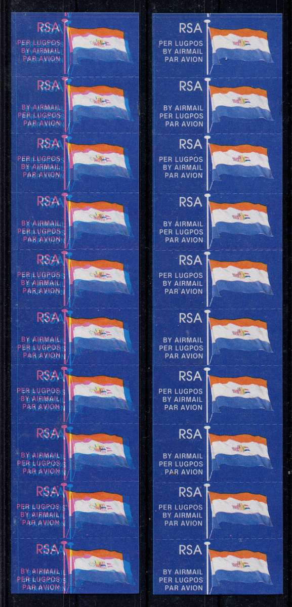 RSA - 2 Strips of 10 Airmail Tags - One With Printing Error And The Second Included For Comparrison