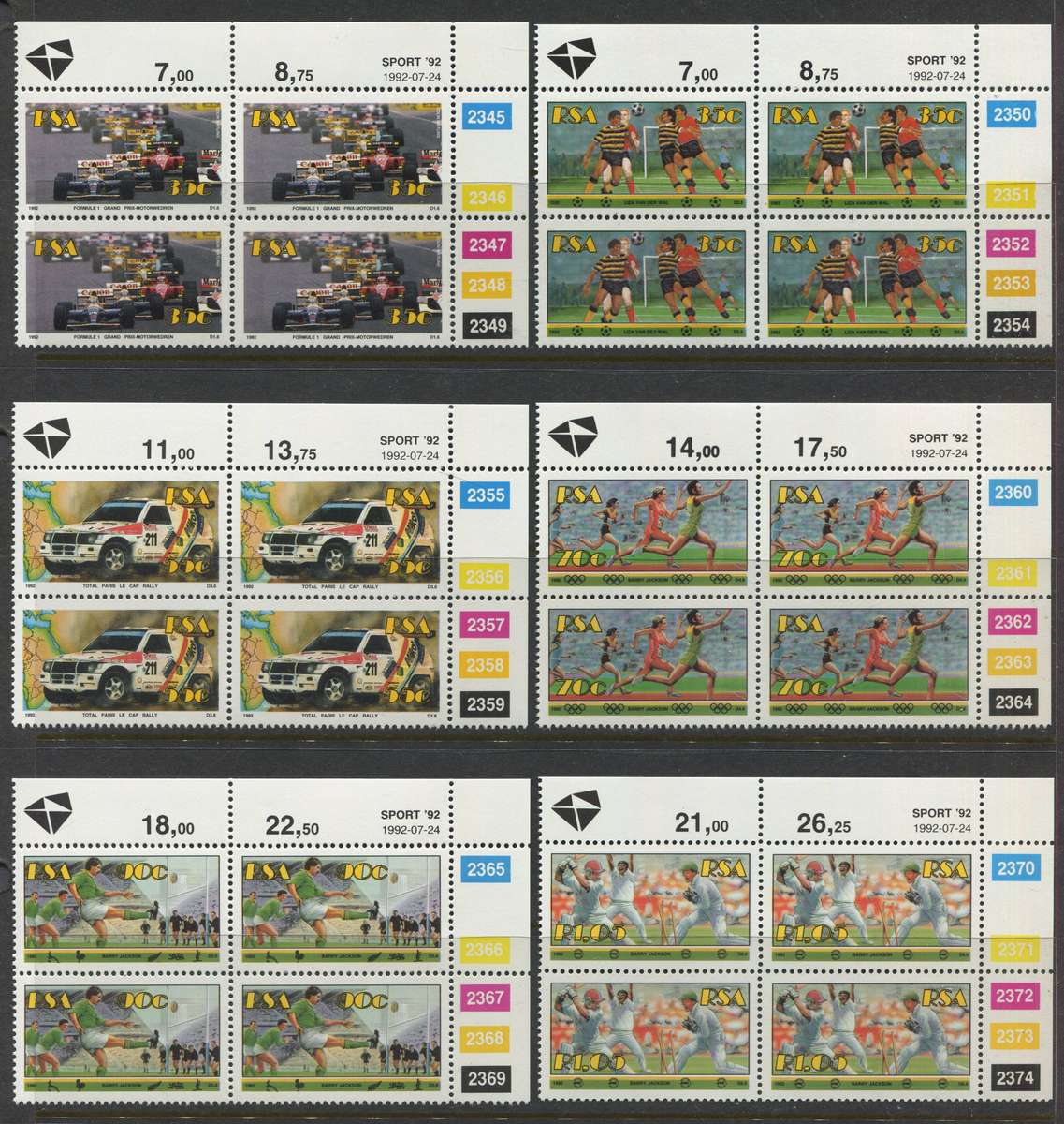 RSA - Set Of 6 Control Blocks Of 4 - 1992 - MNH