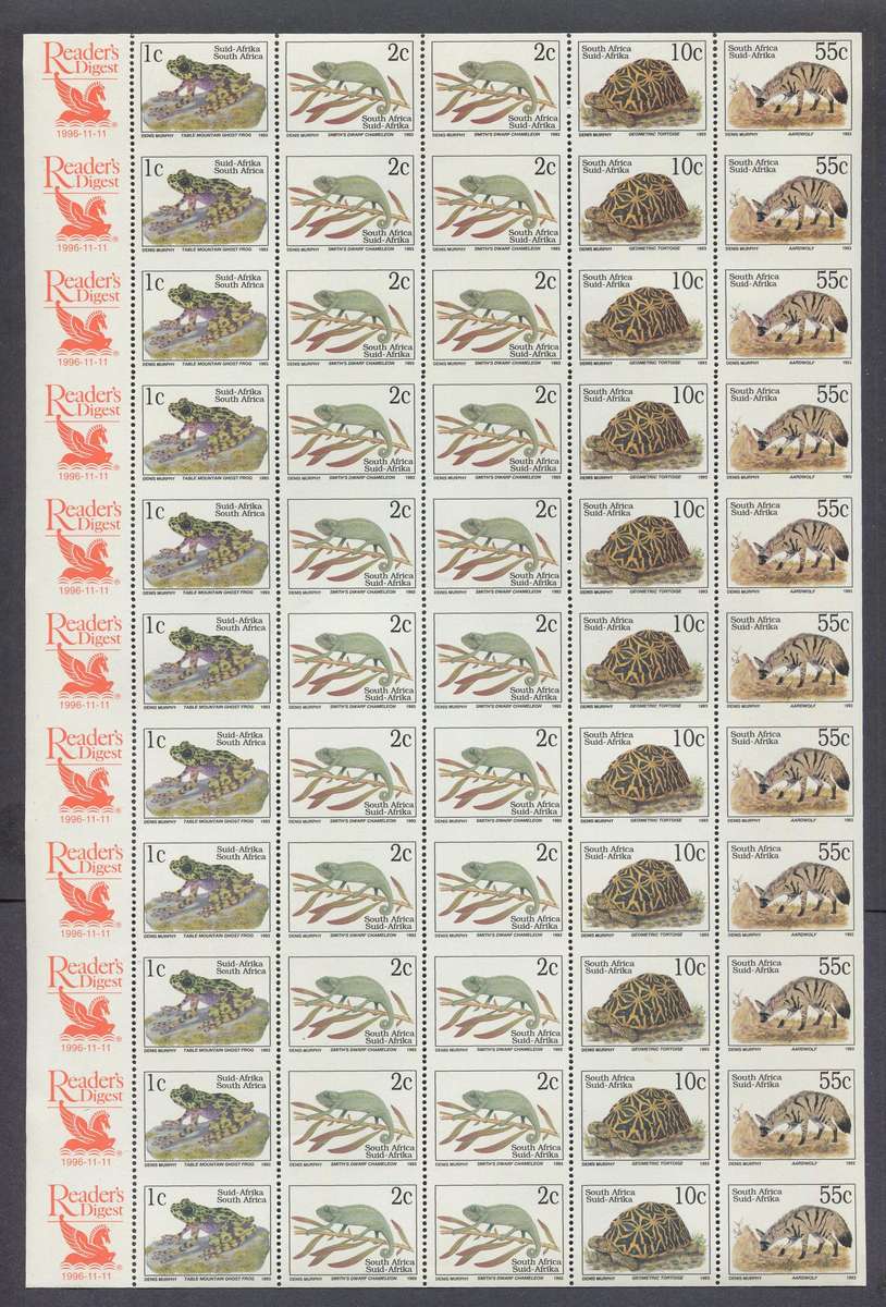 RSA - Readers Digest Uncut Sheet of 55 - MNH
