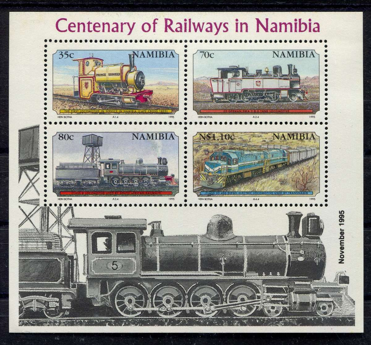 Namibia - Trains Miniature Sheet - Reprint - 1995 - MNH