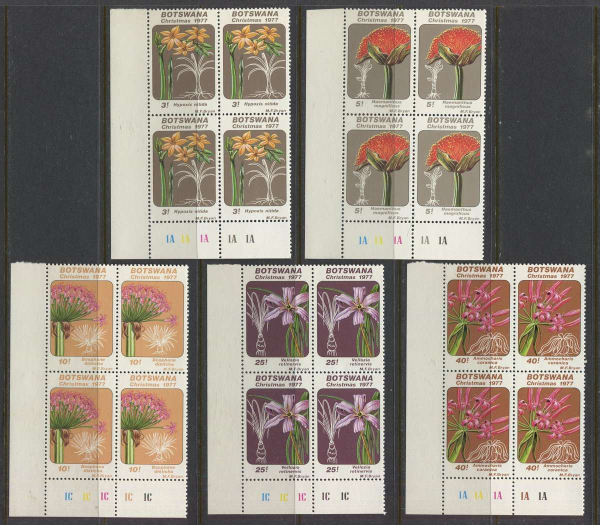 Botswana - Set of 5 Control Blocks of 4 - 1977 - MNH