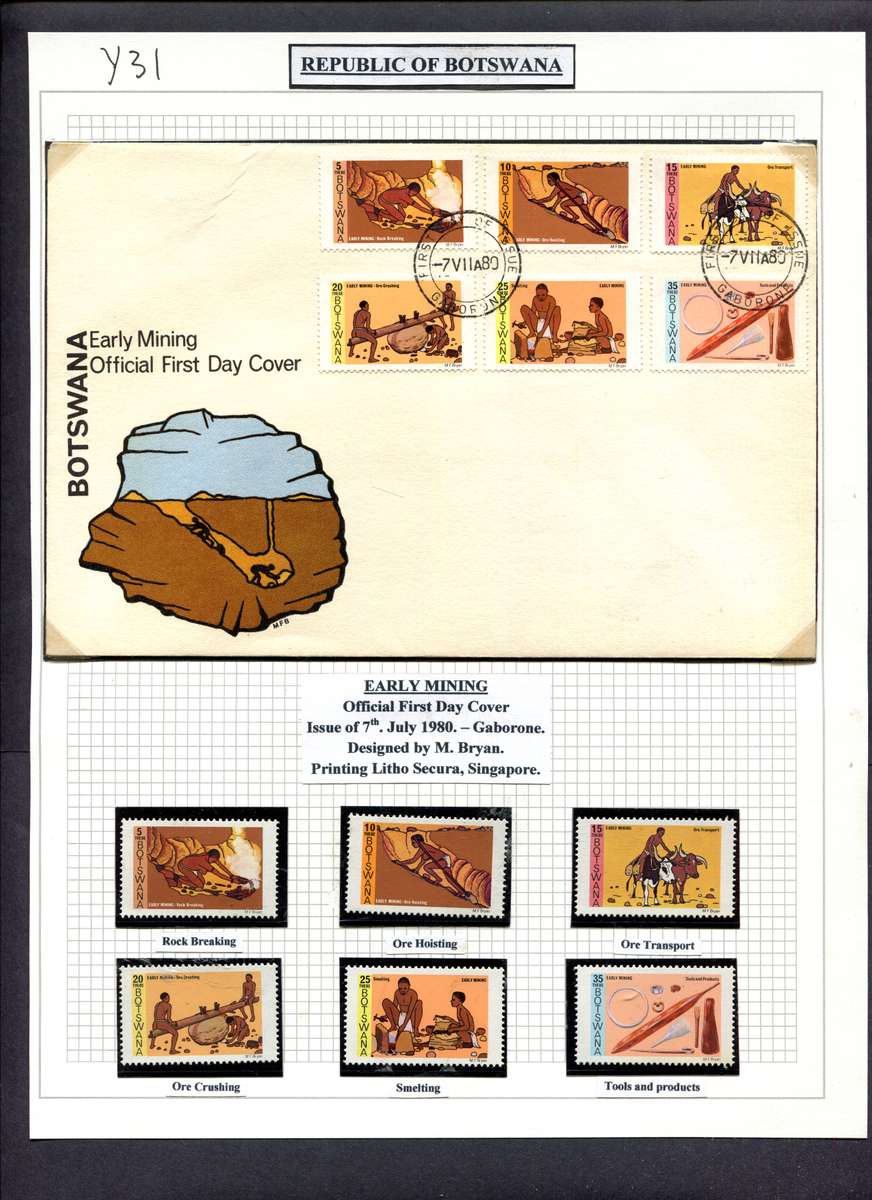 Botswana - Set of 6 Stamps In Hings less Mounts + FDC + Mounted CTO Set on Back of Page