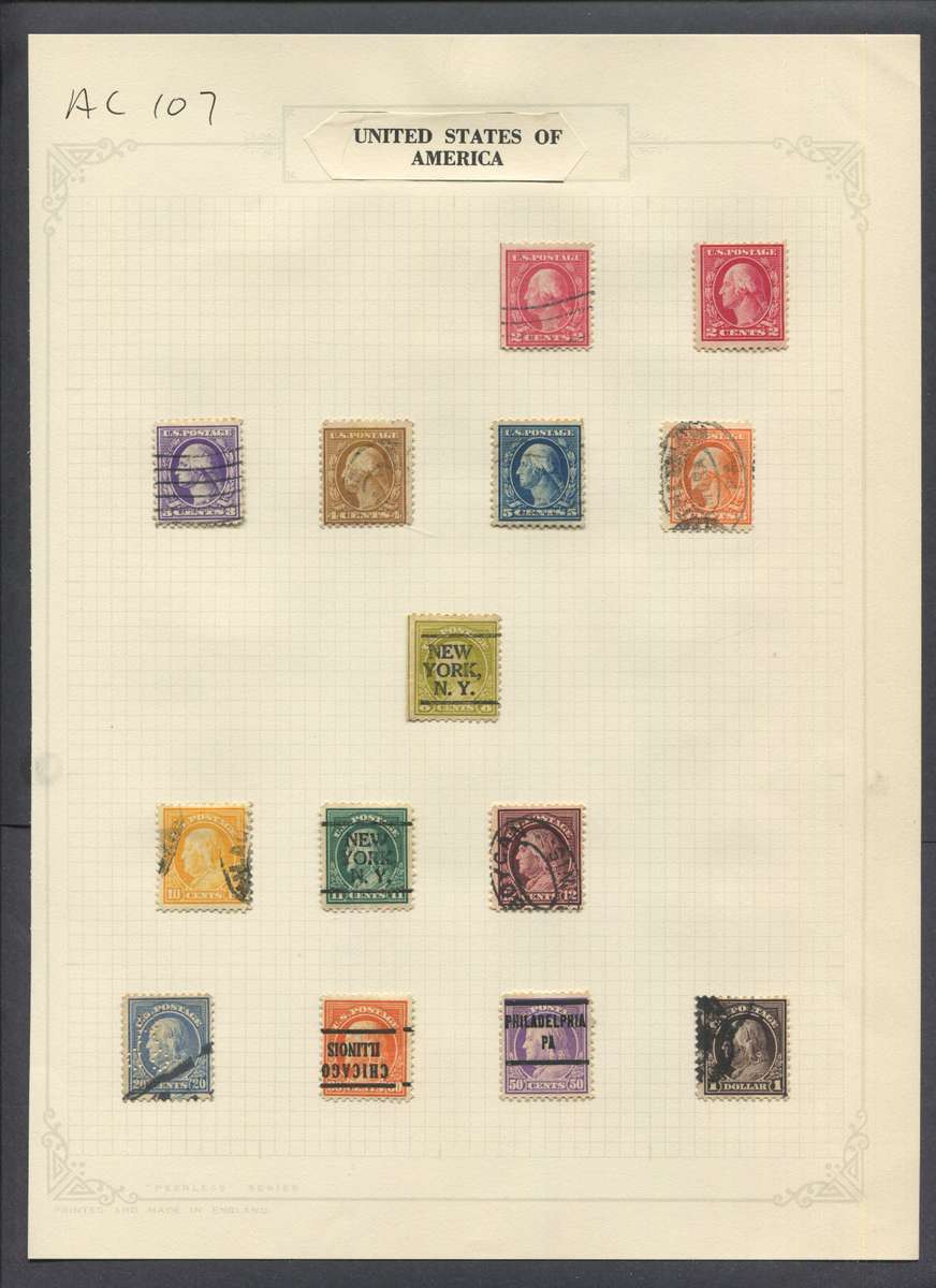 USA - 14 Stamps Mounted On Old Album Page