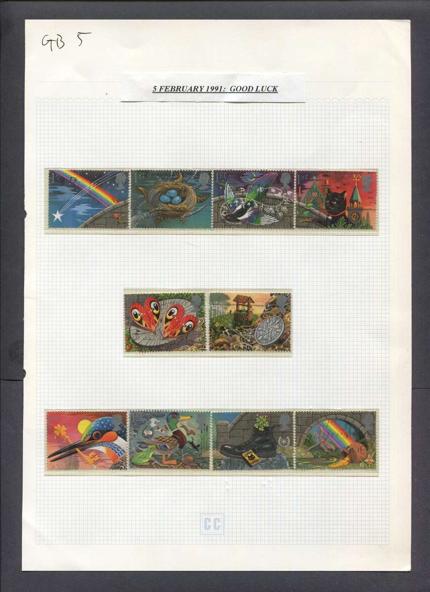 Great Britain - 10 Stamps Mounted On Album Page - Used