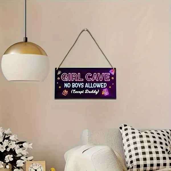 Super Cute "Girl Cave No Boys Allowed" Wooden Door Sign
