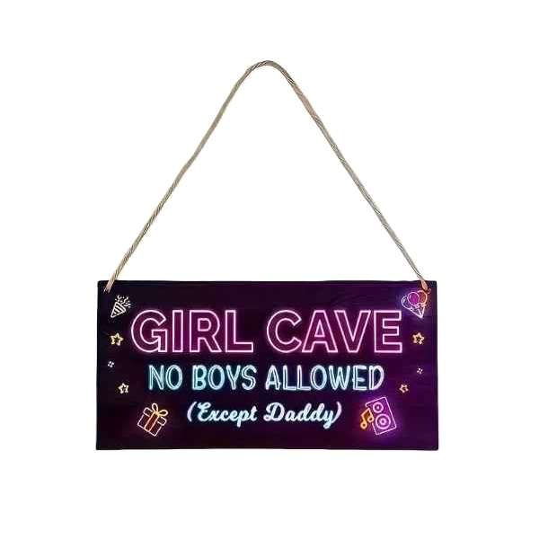 Super Cute "Girl Cave No Boys Allowed" Wooden Door Sign