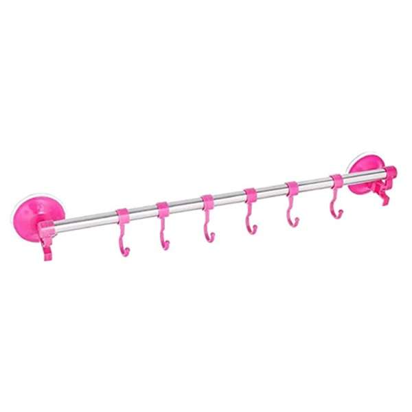 Quality 6 Hook No Drilling Suction Attachable Wall Rail with 2 Extra Suction Hooks