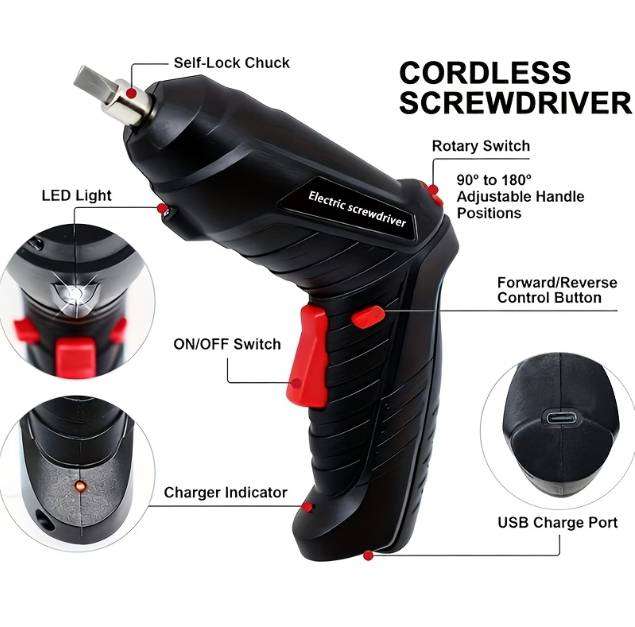 Heavy Duty 47pc Rechargeable Electric Cordless Screwdriver Set with Storage Case