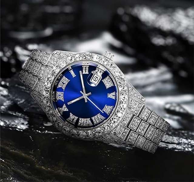 Mens Stunning Fully Iced Out Blinged up Diamante Encrusted Luxury Watch