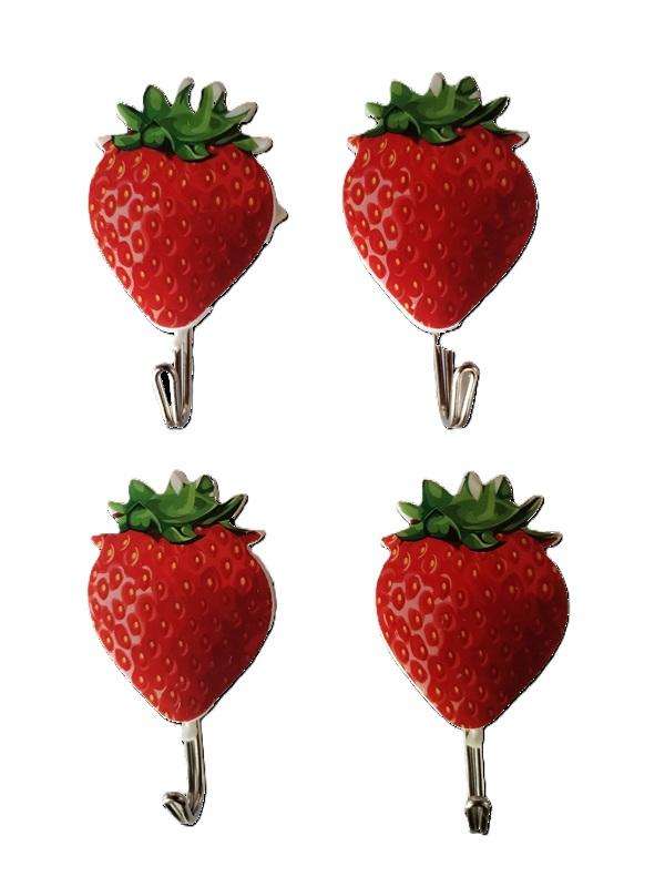 HEAVY DUTY 4PC SUPER CUTE & VERSATILE STRAWBERRY SHAPED MULTIPURPOSE WALL HOOKS