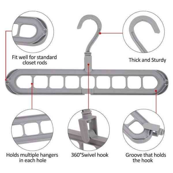 9 Hole Rotating Multifunctional Magic Hanger Cupboard Organiser