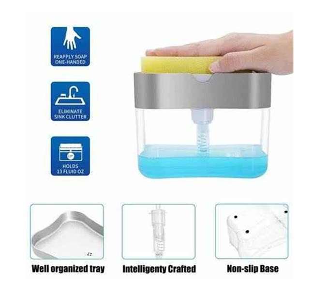 Brilliant & Convenient Countertop Kitchen Soap Dispenser with Sponge Holder & free Sponge