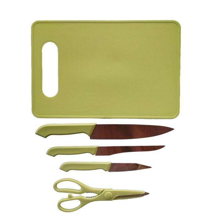 Quality 5 Piece Fruit & Veggie Cutting & Prep Knives & Board Set