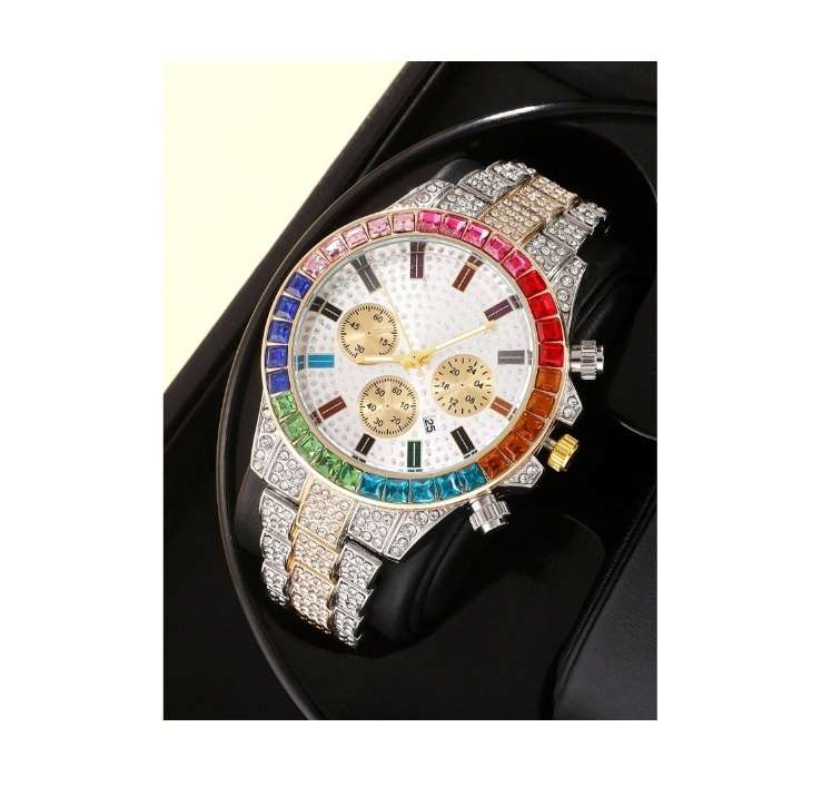 Mens Stunning Fully Iced Out Super Bling Multi Colour Diamante Encrusted Watch