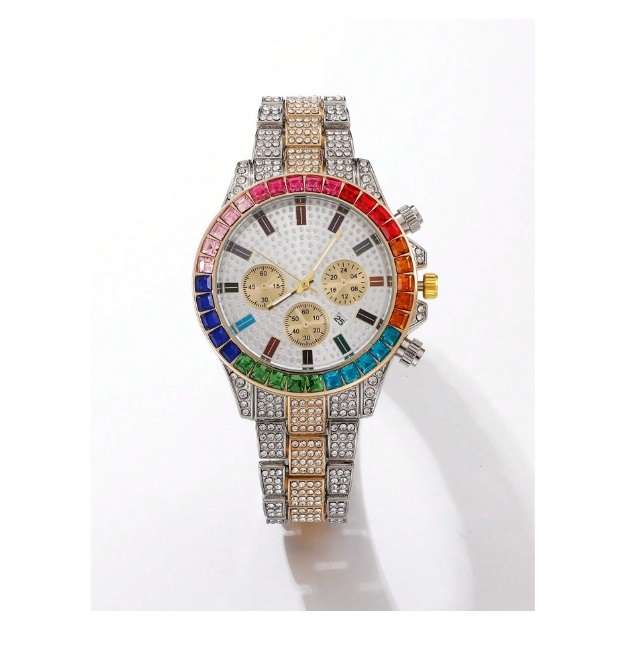 Mens Stunning Fully Iced Out Super Bling Multi Colour Diamante Encrusted Watch