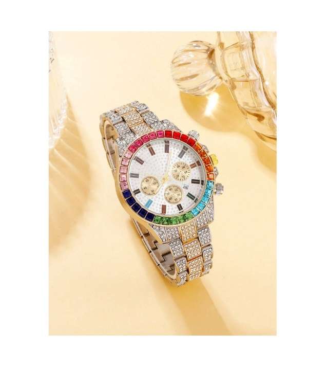 Mens Stunning Fully Iced Out Super Bling Multi Colour Diamante Encrusted Watch