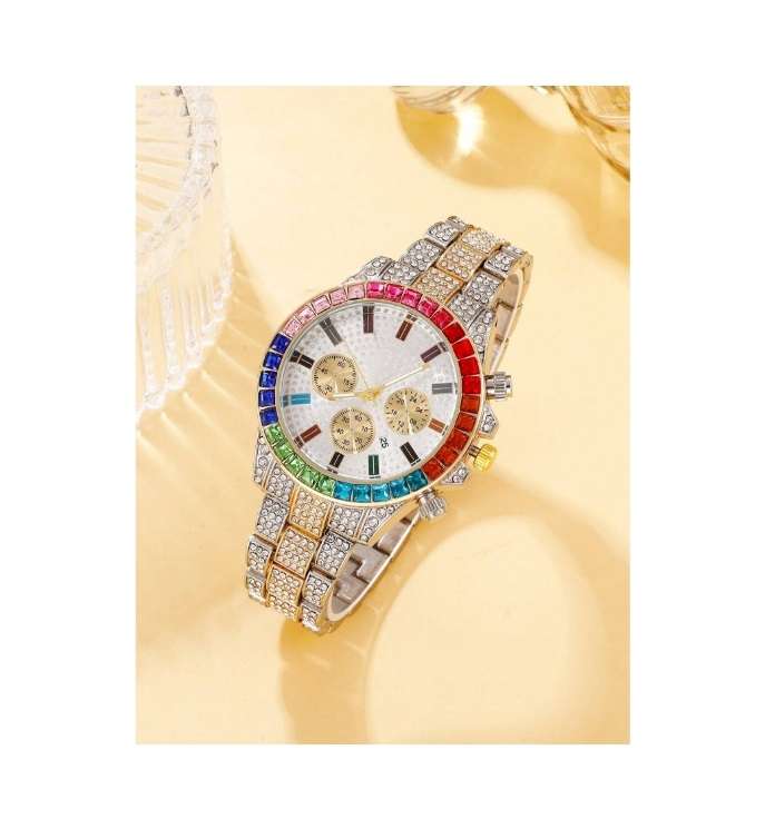 Mens Stunning Fully Iced Out Super Bling Multi Colour Diamante Encrusted Watch