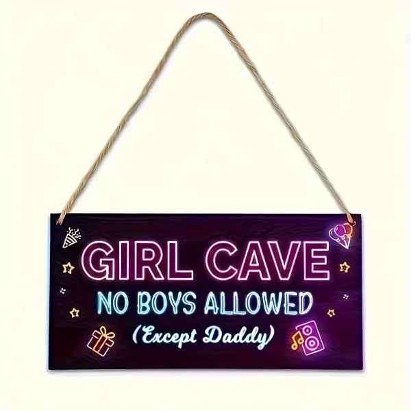 Super Cute "Girl Cave No Boys Allowed" Wooden Door Sign