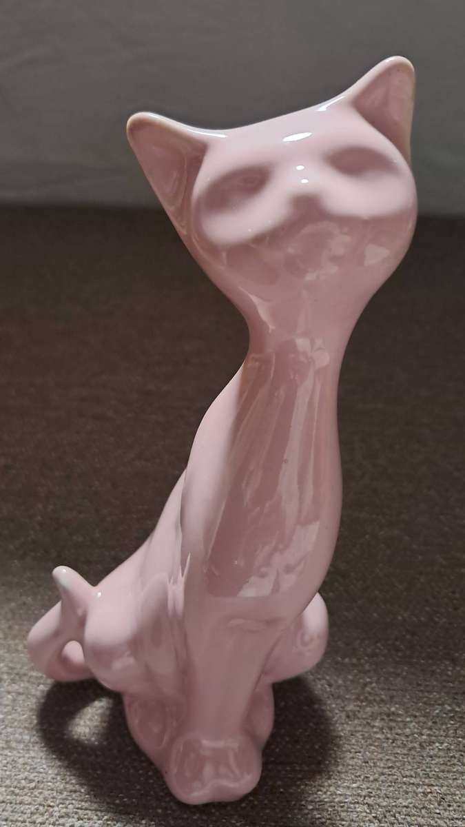 Vintage pink Glazed Ceramic Cat
