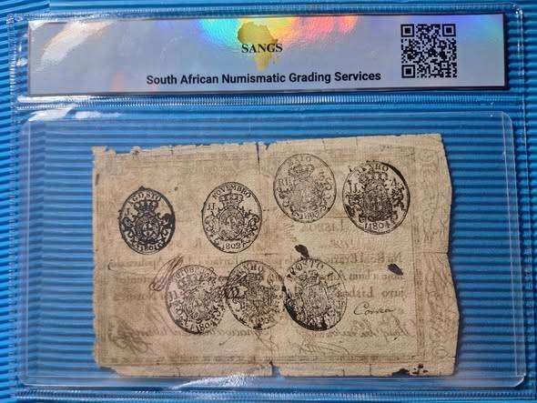 1798 5000 Reis banknote from Portugal GRADED BY SANGS F15