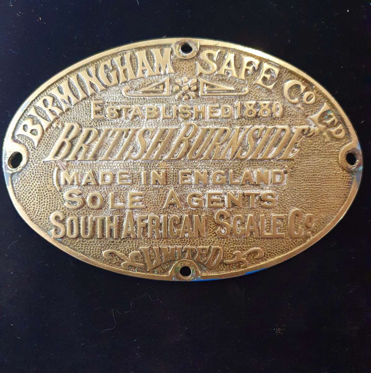 ANTIQUE 1880s BIG BIRMINGHAM SAFE CO. DOOR PLATE. SOLID CASTED BRASS.