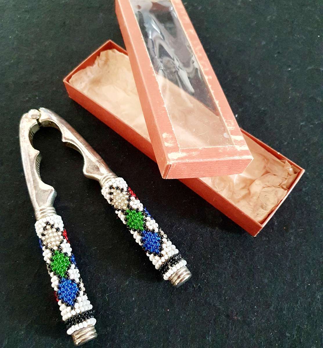 VINTAGE BEADED NUTCRACKER. IN THE BOX !! STUNNING DETAIL.