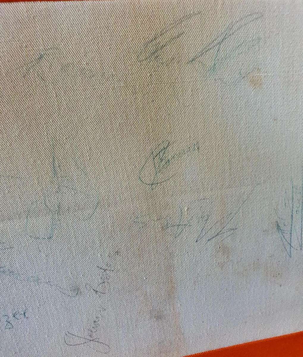 OLD HUGE OVS-OFS RUGBY FLAG WITH FAMOUS PLAYERS SIGNATURES. SEE DESCRIPTION AND PHOTOS !!