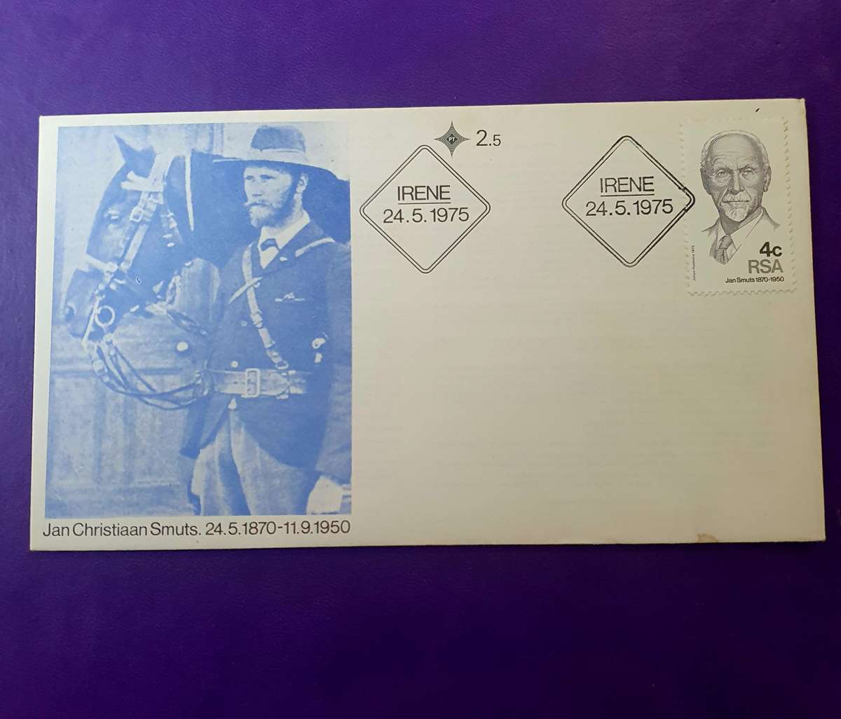 JAN SMUTS 1870-1950.  / 1975. IRENE  FDC. WITH INSERT.