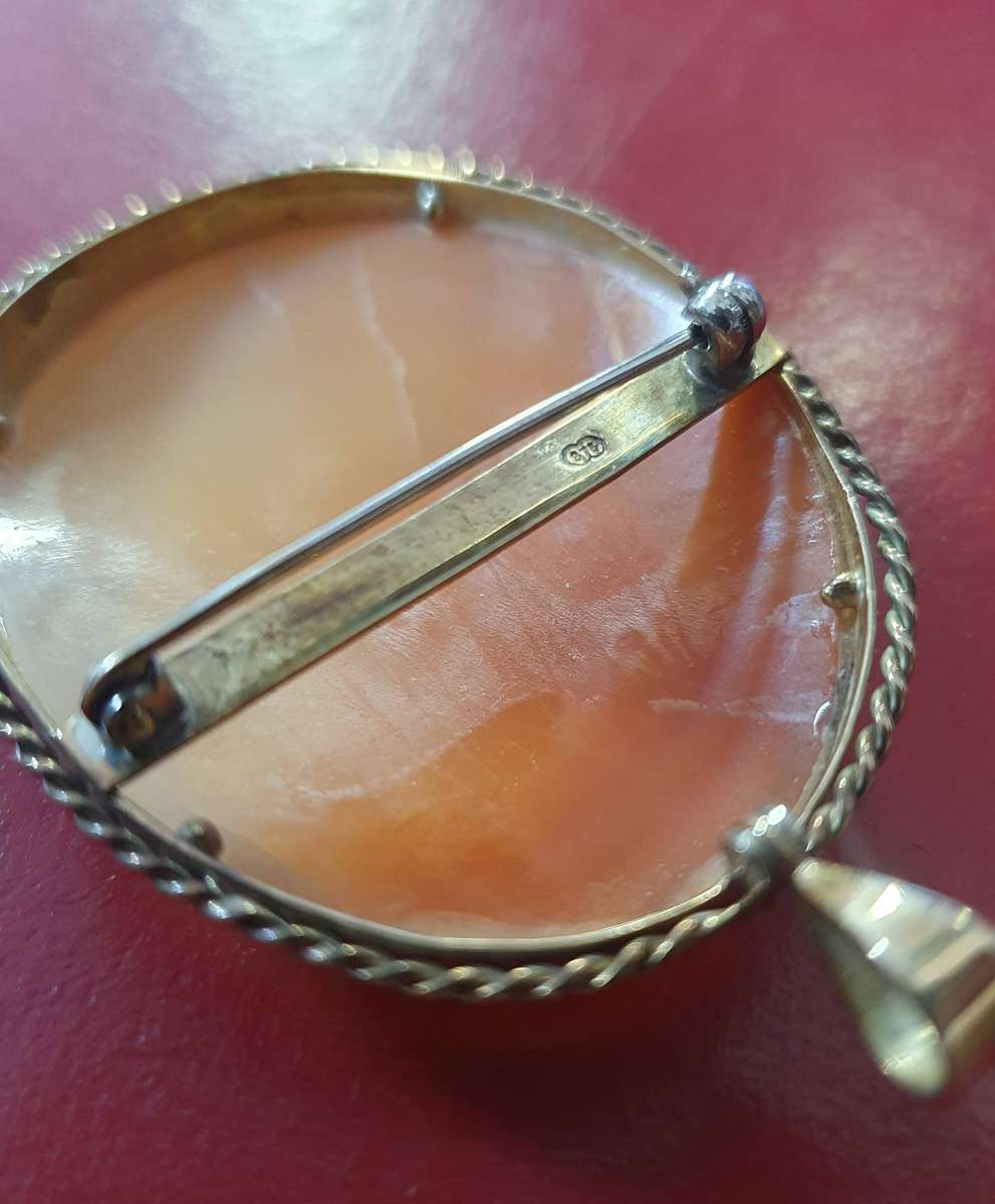 9ct GOLD SETTING WITH FINE DETAIL CAMEO. NECKLACE OR BROOCH.