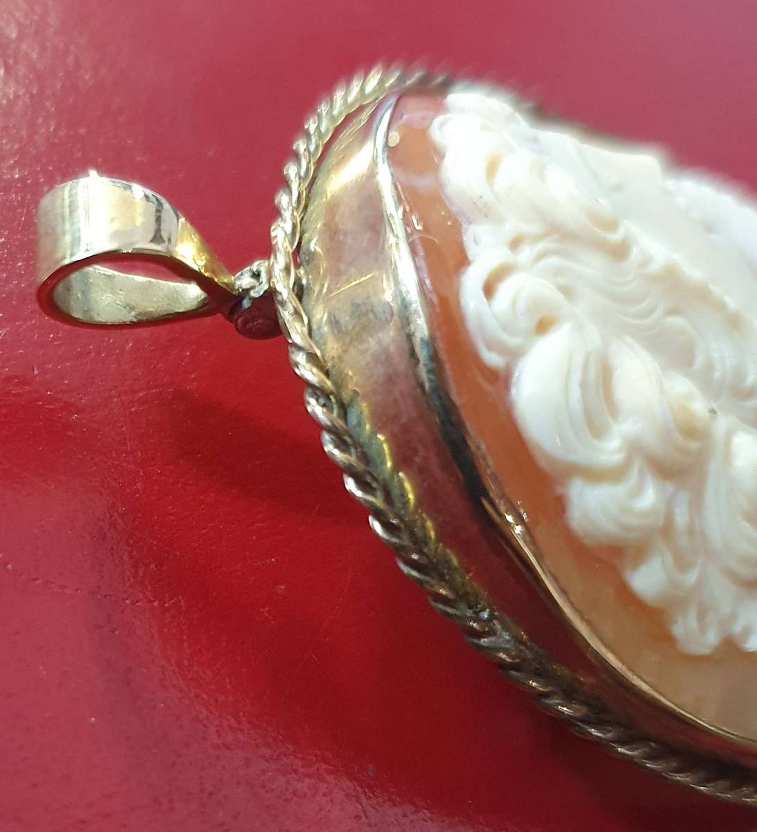 9ct GOLD SETTING WITH FINE DETAIL CAMEO. NECKLACE OR BROOCH.