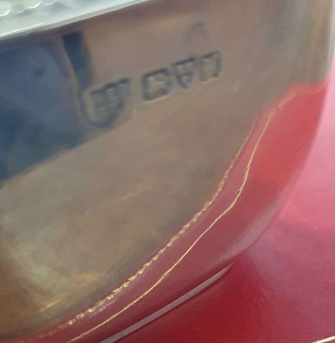 STERLING SILVER MUSTARD POT WITH COBALT BLUE GLASS INNER.