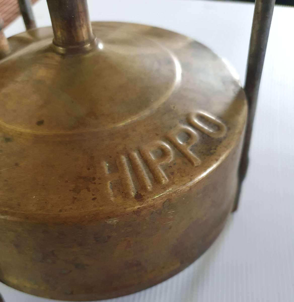 ANTIQUE BRASS HIPPO PARRAFIN STOVE.