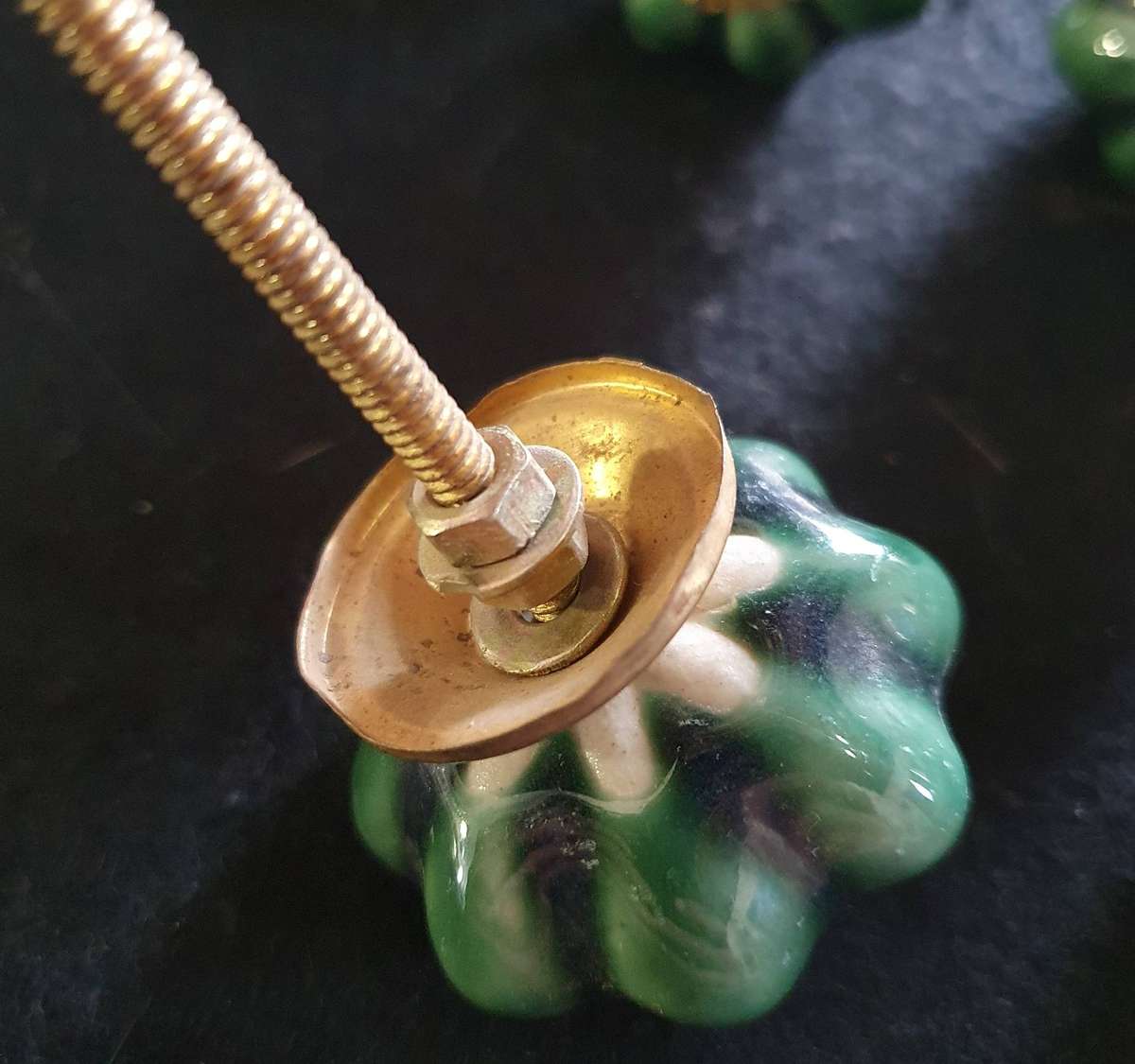 5 X ANTIQUE PORCELIAN AND BRASS  DOOR KNOBS.