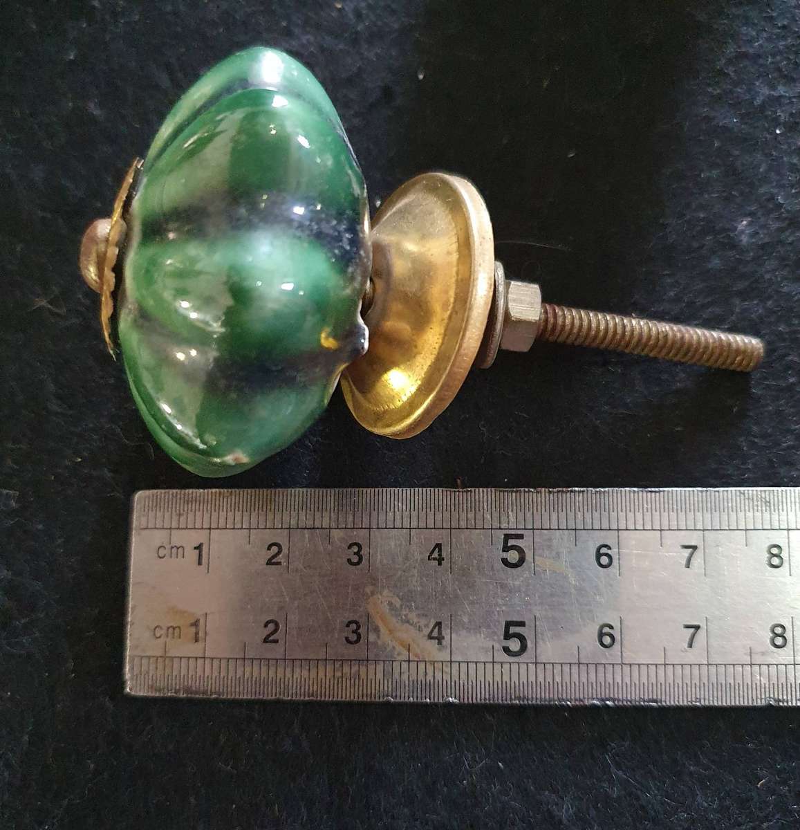 5 X ANTIQUE PORCELIAN AND BRASS  DOOR KNOBS.