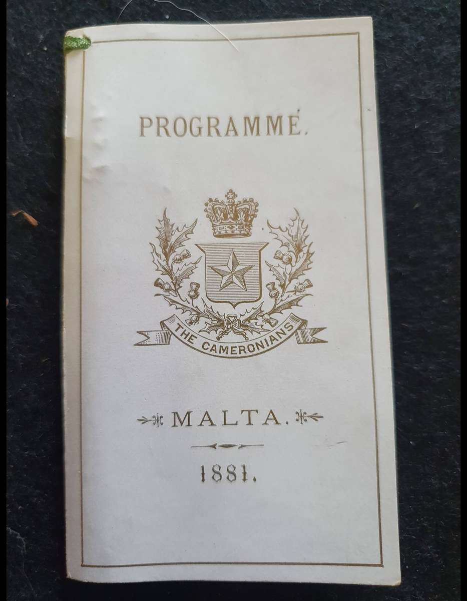 1881 VICTORIAN SCOTTISH RIFLES FORMATION DANCE BALL MALTA - DANCE CARD WITH PENCIL.