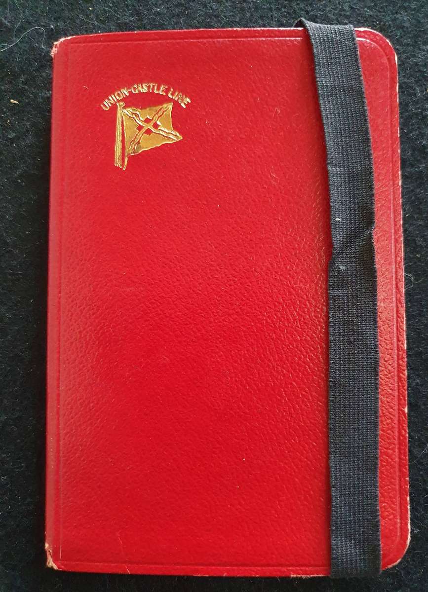 1900 UNION CASTLE LINE " CAPE MAIL EXPRESS" PASSENGER INFORMATION BOOK AND TICKET AND CARD HOLDER.