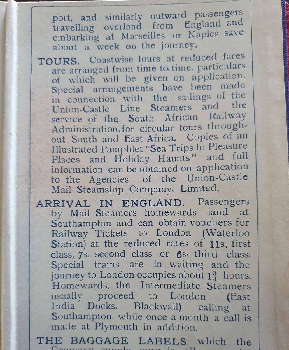1900 UNION CASTLE LINE " CAPE MAIL EXPRESS" PASSENGER INFORMATION BOOK AND TICKET AND CARD HOLDER.