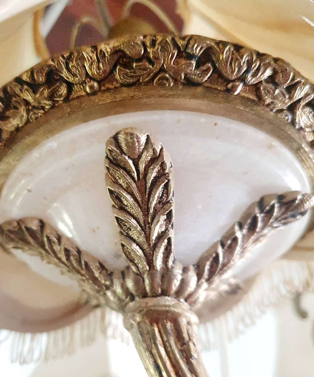 HUGE ANTIQUE MARBLE AND BRASS CAST IRON 5 LIGHT CHANDELIER. 650mm DIAMETER.