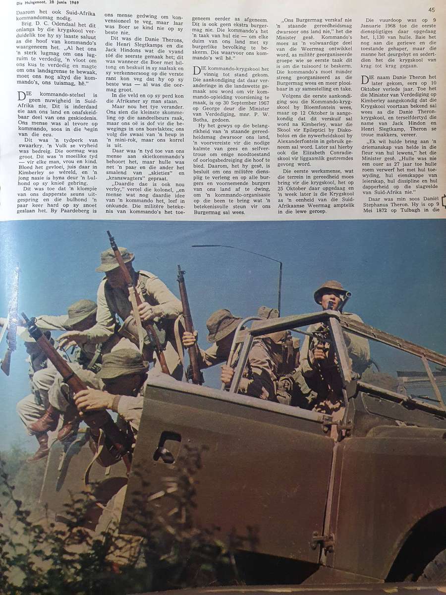 20 JUN. 1969. KOMANDOS REG VIR TERRORISTE.  DIE HUISGENOOT. COLLECTORS EDD.