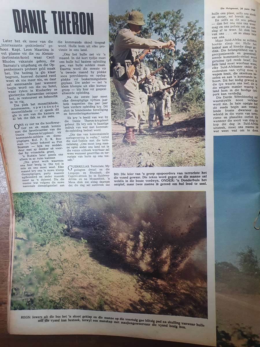 20 JUN. 1969. KOMANDOS REG VIR TERRORISTE.  DIE HUISGENOOT. COLLECTORS EDD.