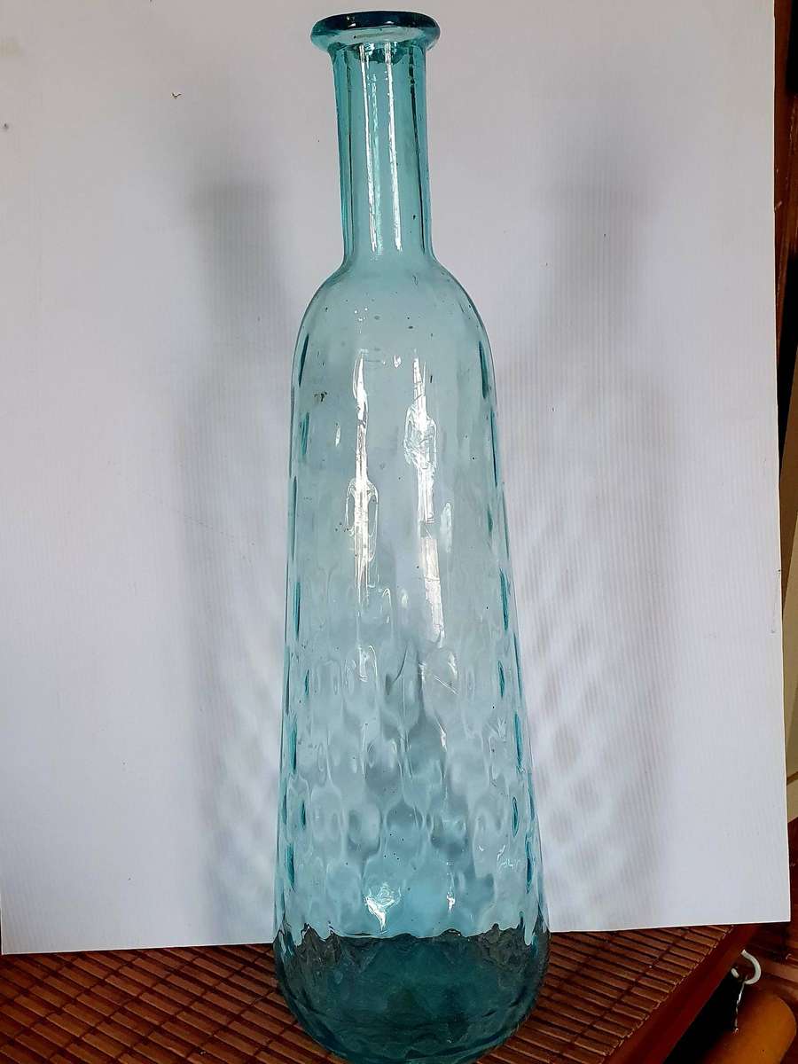 ANTIQUE CRYSTAL DROP SHAPE  AGUA BLUE HOBNAIL PATERN HAND MADE VASE. 460mm HIGH X 440mm CIRC