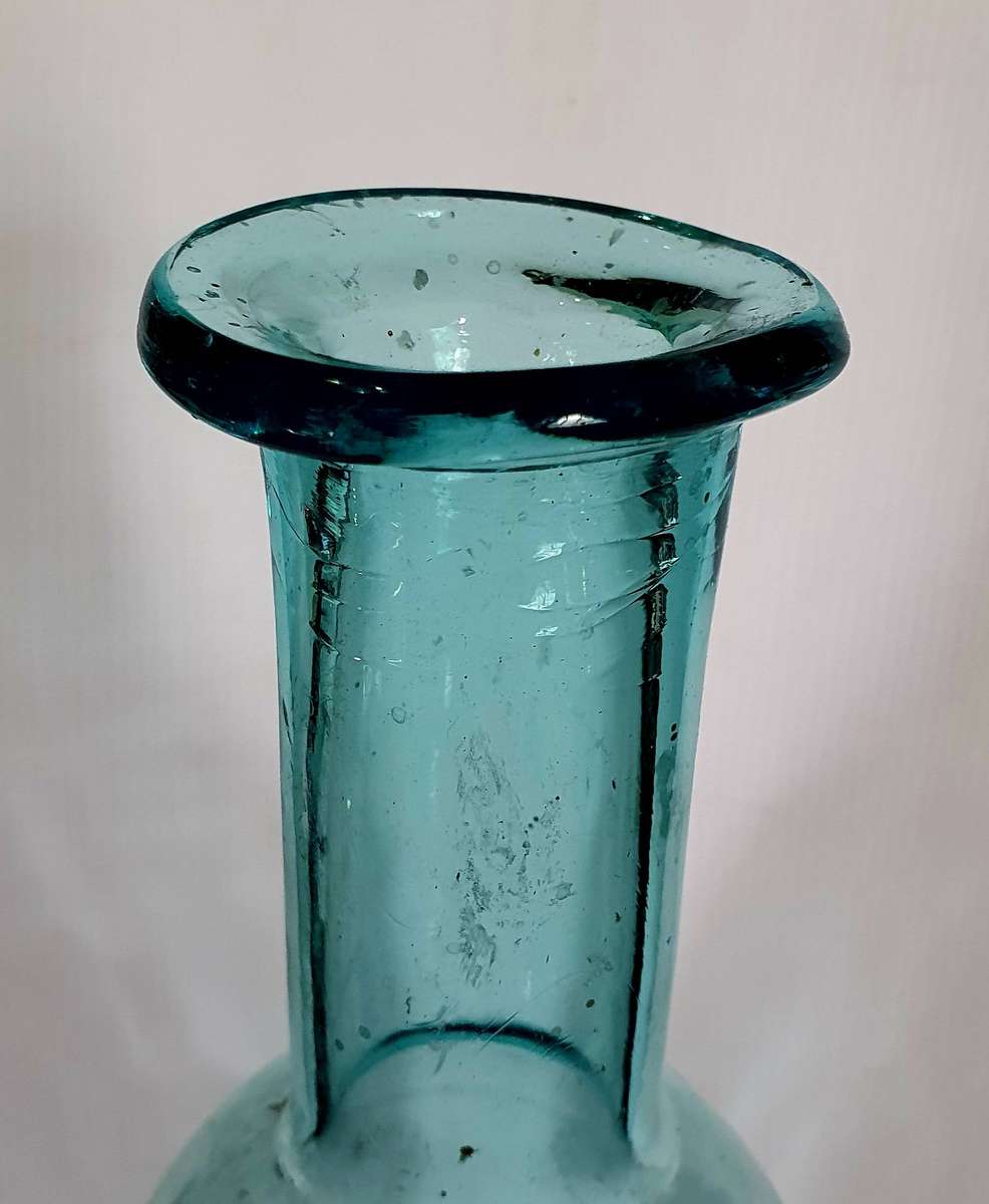 ANTIQUE CRYSTAL DROP SHAPE  AGUA BLUE HOBNAIL PATERN HAND MADE VASE. 460mm HIGH X 440mm CIRC