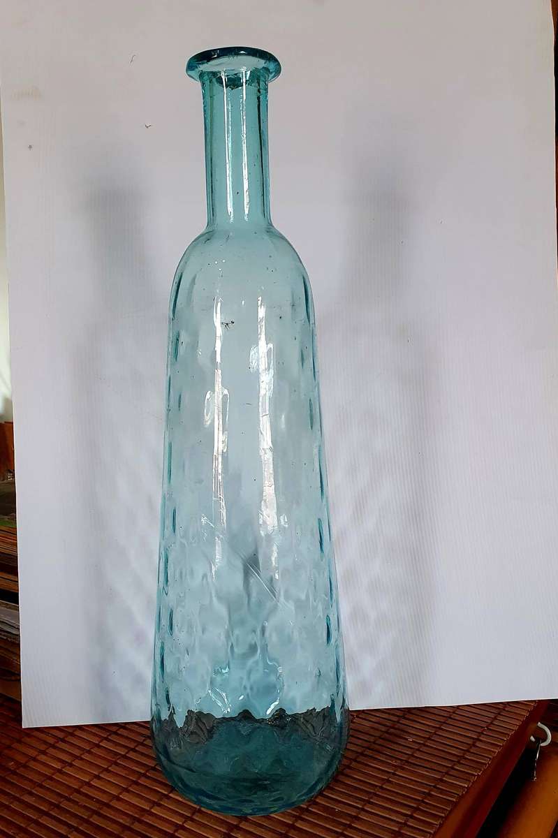 ANTIQUE CRYSTAL DROP SHAPE  AGUA BLUE HOBNAIL PATERN HAND MADE VASE. 460mm HIGH X 440mm CIRC