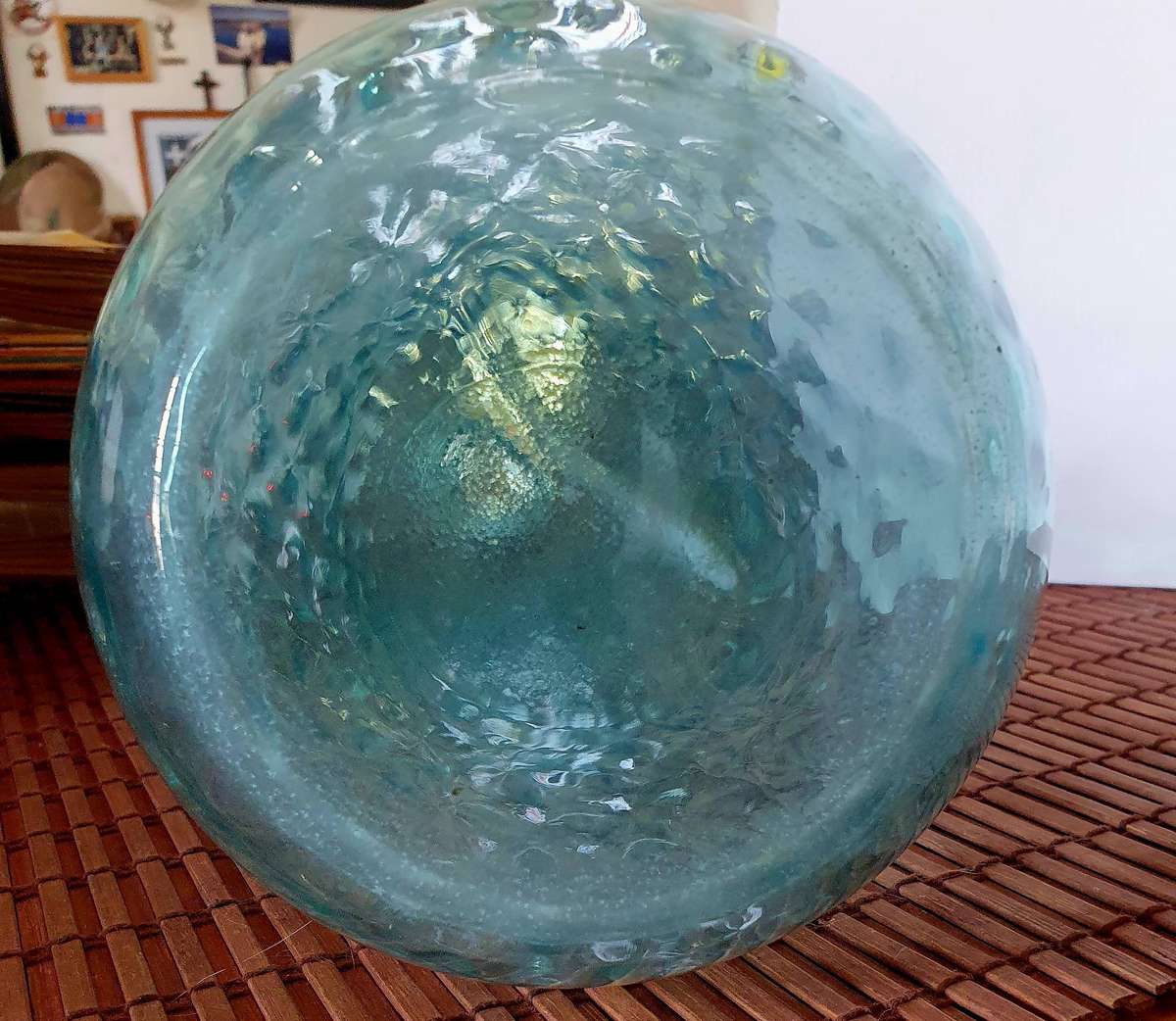 ANTIQUE CRYSTAL DROP SHAPE  AGUA BLUE HOBNAIL PATERN HAND MADE VASE. 460mm HIGH X 440mm CIRC