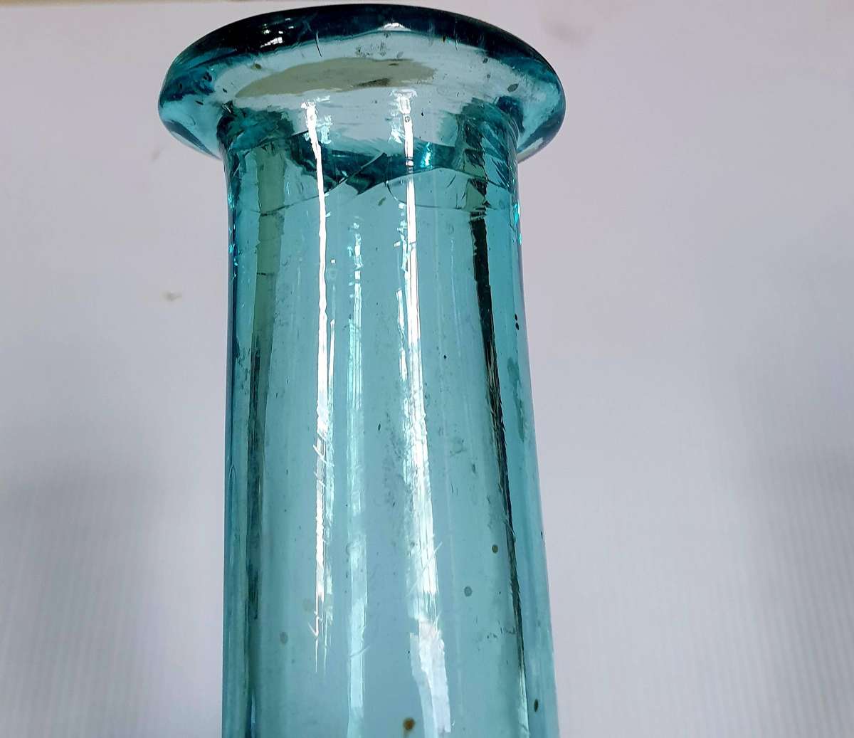 ANTIQUE CRYSTAL DROP SHAPE  AGUA BLUE HOBNAIL PATERN HAND MADE VASE. 460mm HIGH X 440mm CIRC