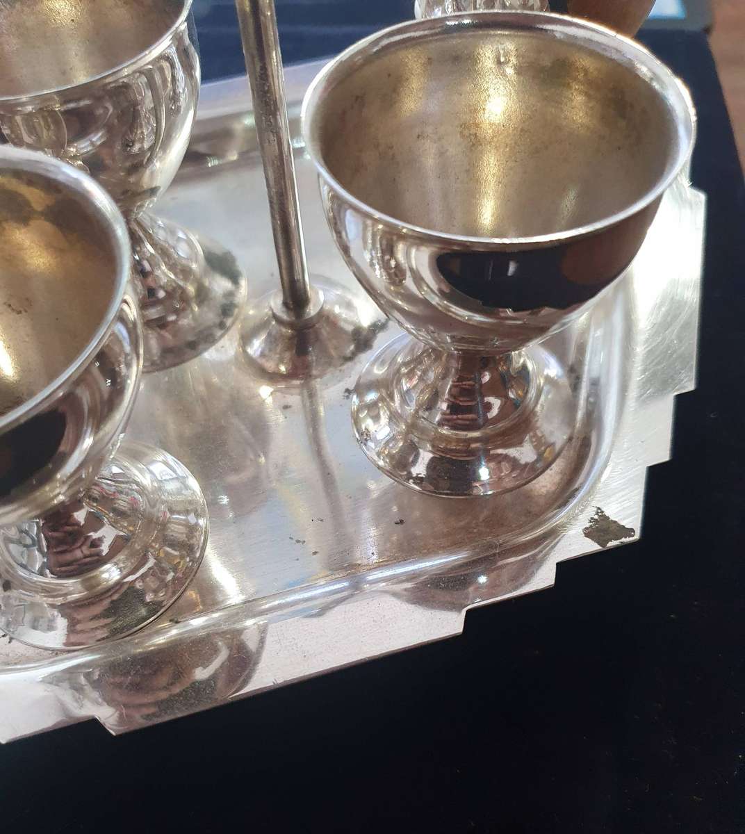 ANTIQUE EGG SERVER WITH CARRY TRAY. HEAVY - SILVER PLATED.