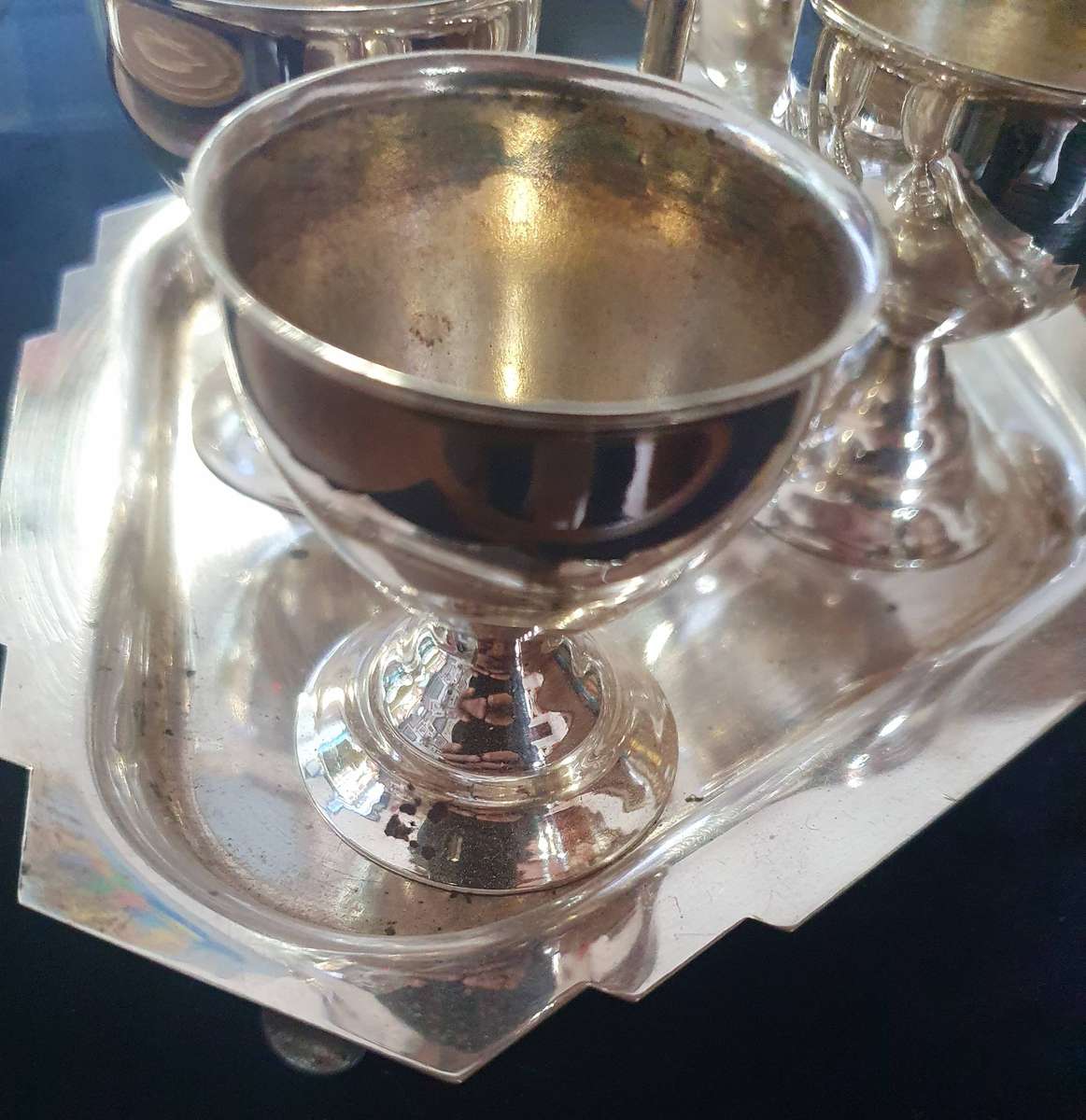 ANTIQUE EGG SERVER WITH CARRY TRAY. HEAVY - SILVER PLATED.